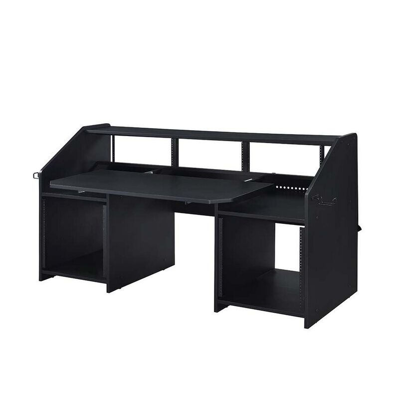 71 Inch Wood Music Studio Desk, Keyboard Tray, Monitor Top, Black
