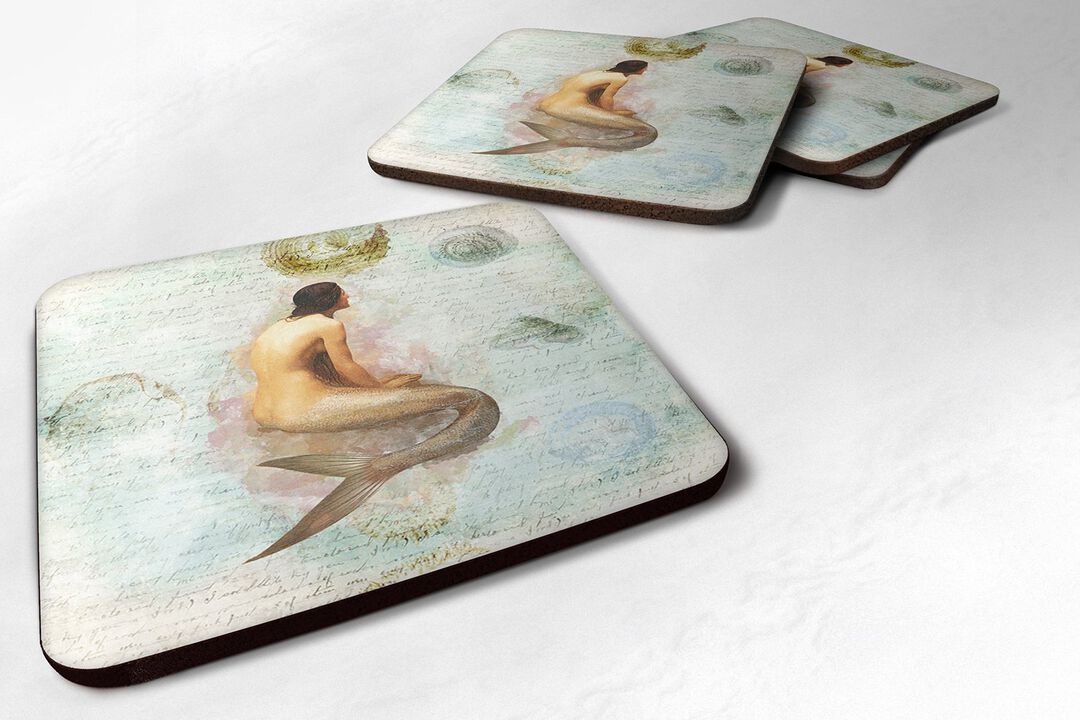 Caroline's Treasures SB3045FC Mermaids and Mermen Foam Coasters (Set of 4), 3.5 H x 3.5 W, Multicolor