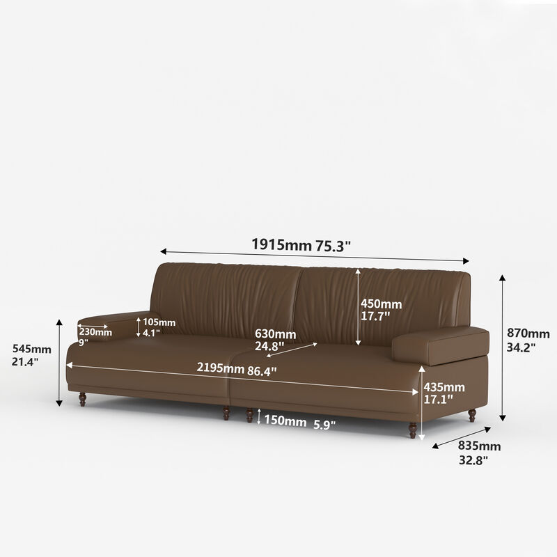 Leather Sofa for Living Room & Bedroom 75.3" Brown
