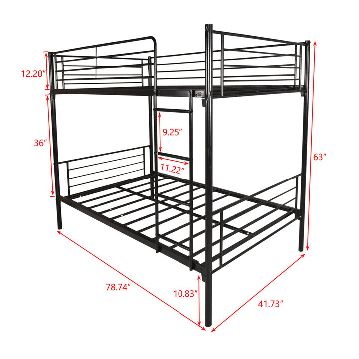 Twin over Twin Bunk Bed, Metal Frame with Ladder