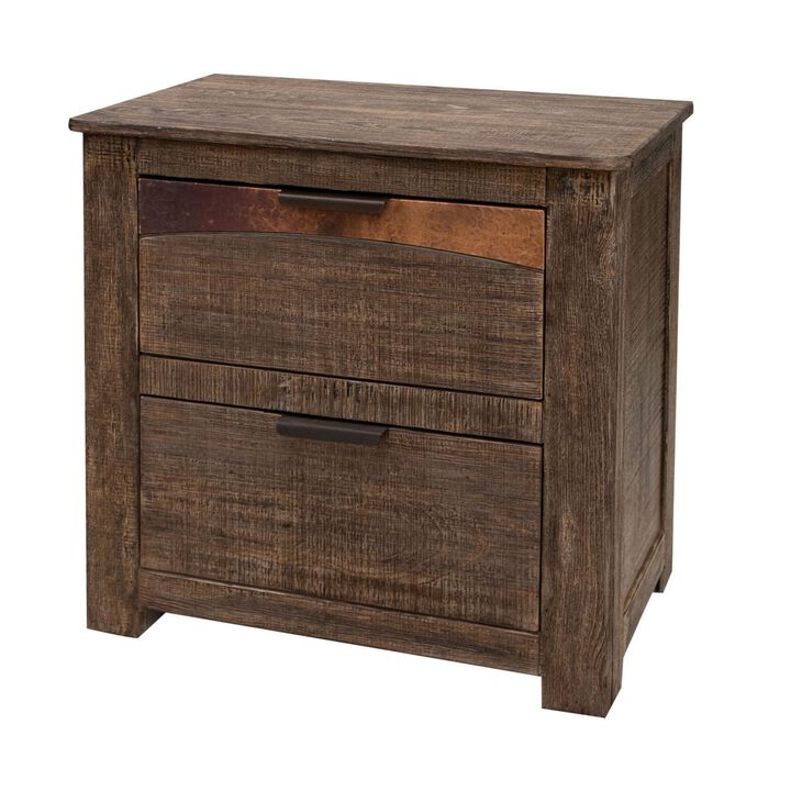 Benjara Berry 27 Inch Nightstand, 2 Drawers, Accent, Wood, Black, Copper and Brown