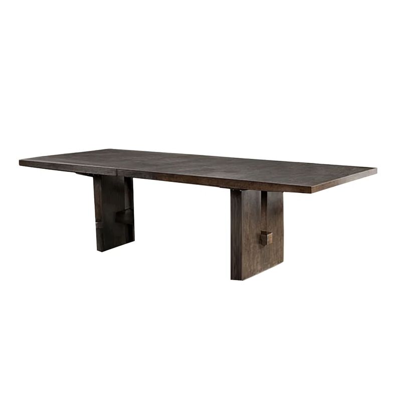 Mordy Dining Table, Walnut Brown Solid Wood 90-108 Inch Expandable Leaf
