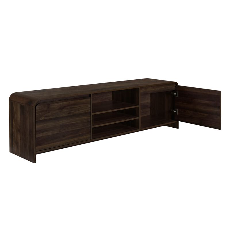 Maria TV Stand Media Cabinet, 2 Drawer and Shelves, Brown Wood 71 Inch - Benzara