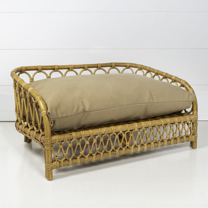 Elevated Bohemian Handwoven Rattan Dog Daybed with Machine-Washable Cushion