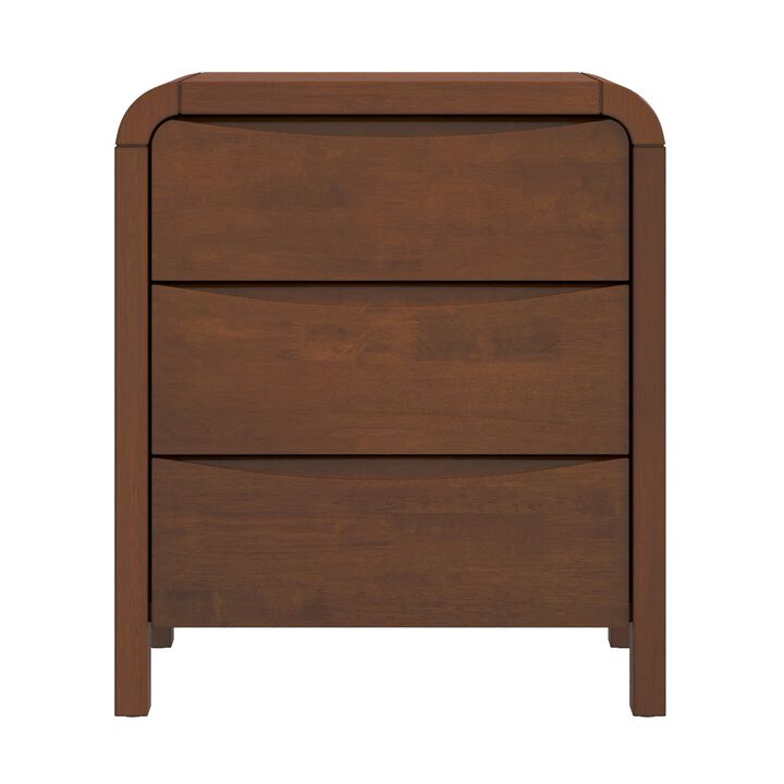23.6" Assembled Mid Century Nightstand 3-Drawer Solid Wood Bedside Table