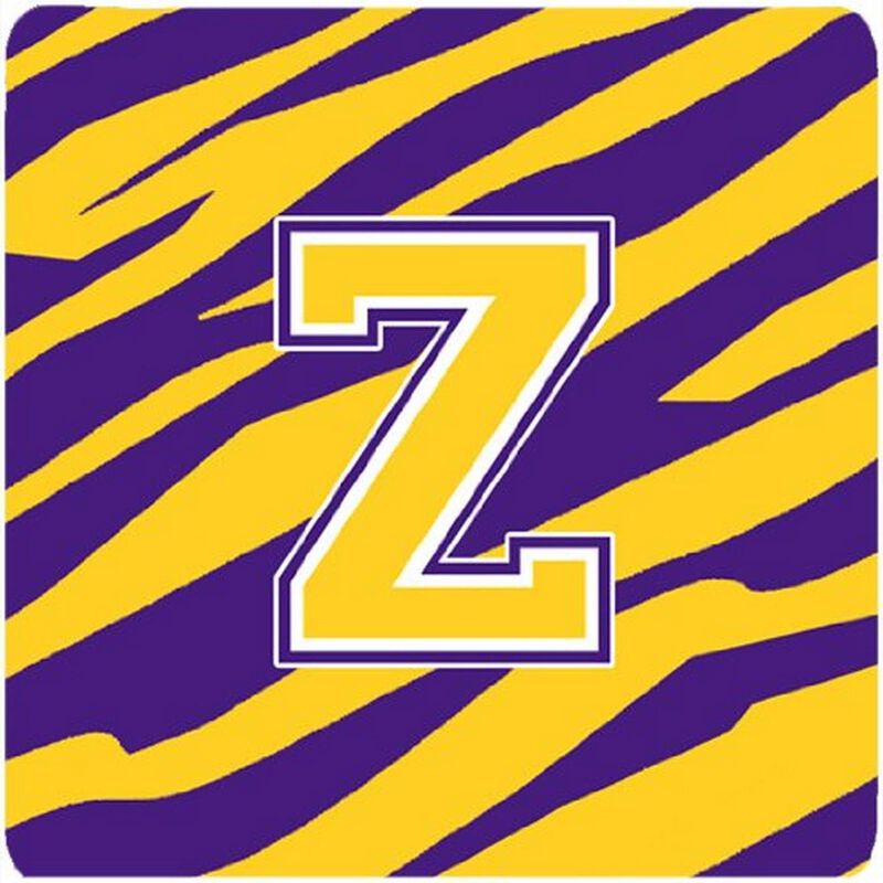 Caroline's Treasures CJ1022-ZFC Monogram-Initial Z Tiger Stripe-Purple Gold Foam Coasters (Set of 4), 3.5 H x 3.5 W, Multicolor