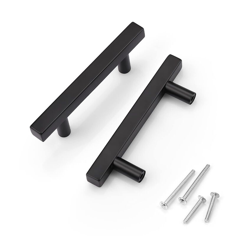 KNOBWELL 10 Pack 5"" Length Black Stainless Steel Cabinet Pulls Kitchen Cabinet Handles Matte Black 3"" Hole Spacing Kitchen Cup