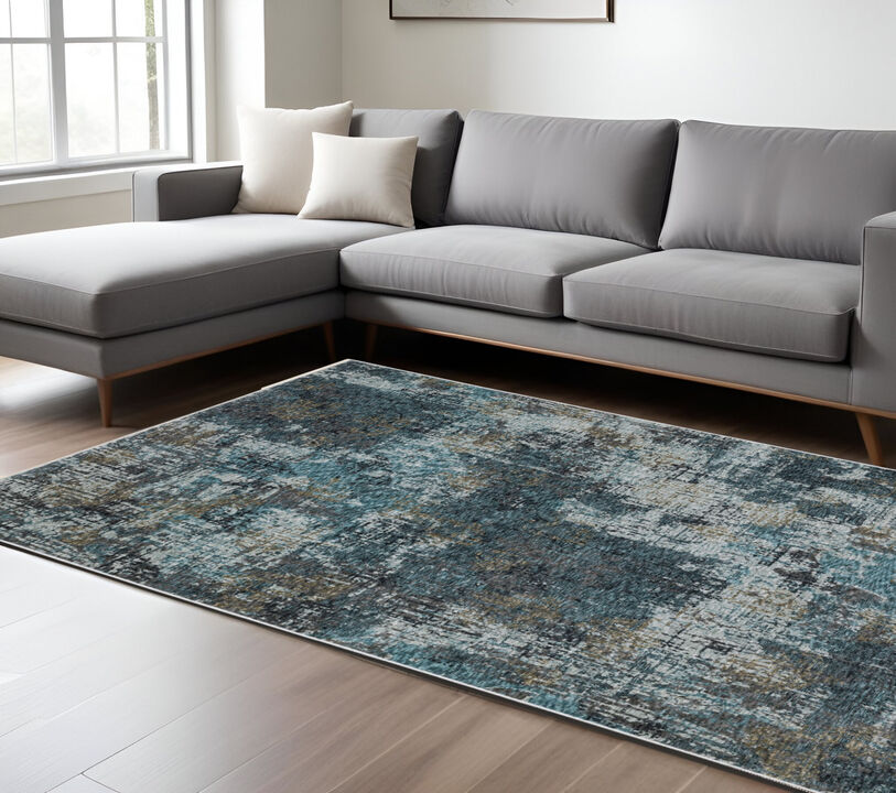 HomeRoots Abstract Distressed Area Rug With Fringe