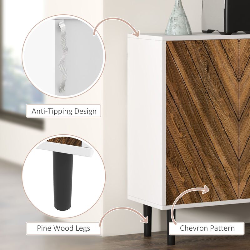 Brown Sideboard Cabinet: 4 Chevron Doors, Adjustable Shelves