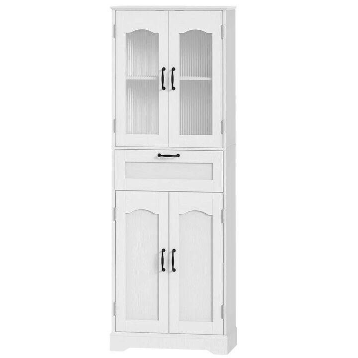 Freestanding Bathroom Floor Cabinet with Reeded Glass Door Design-White
