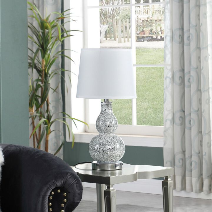 ELEMENT ACE Decorative Glass Mosaic Polyresin Table Lamp with Semi-Drum Cotton Linen Shade, In-Line On/Off Switch, UL Listed for Bedroom Living Room Home Accent Lighting