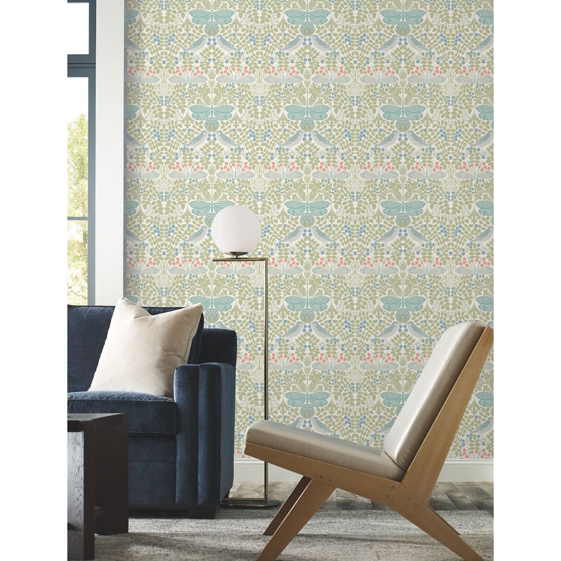 Butterly Garden Green & Blue Wallpaper image number 1