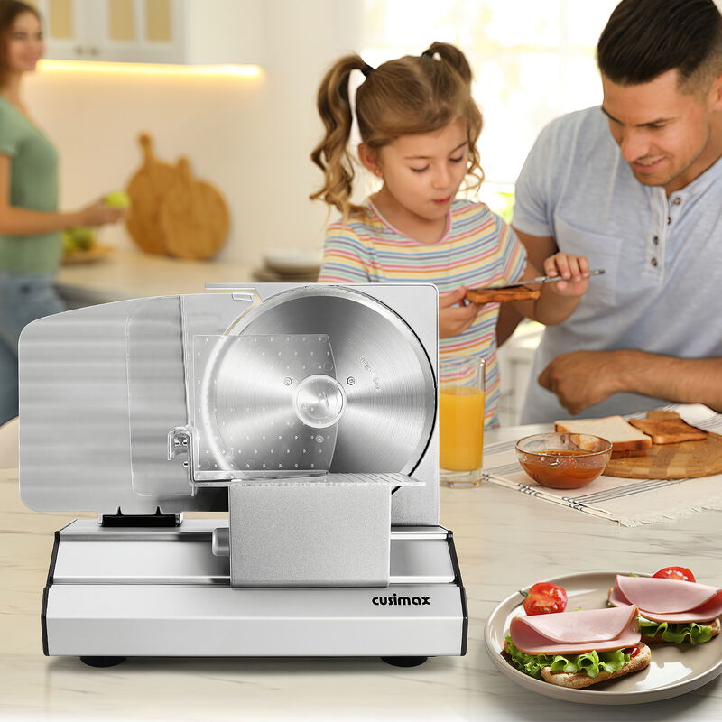 Cusimax Electric Deli Meat Slicer with 2 Removable 8.7'' Stainless Steel Blades, Removable Food Carriage, 1-20mm Adjustable Thickness Food Slicer image number 1