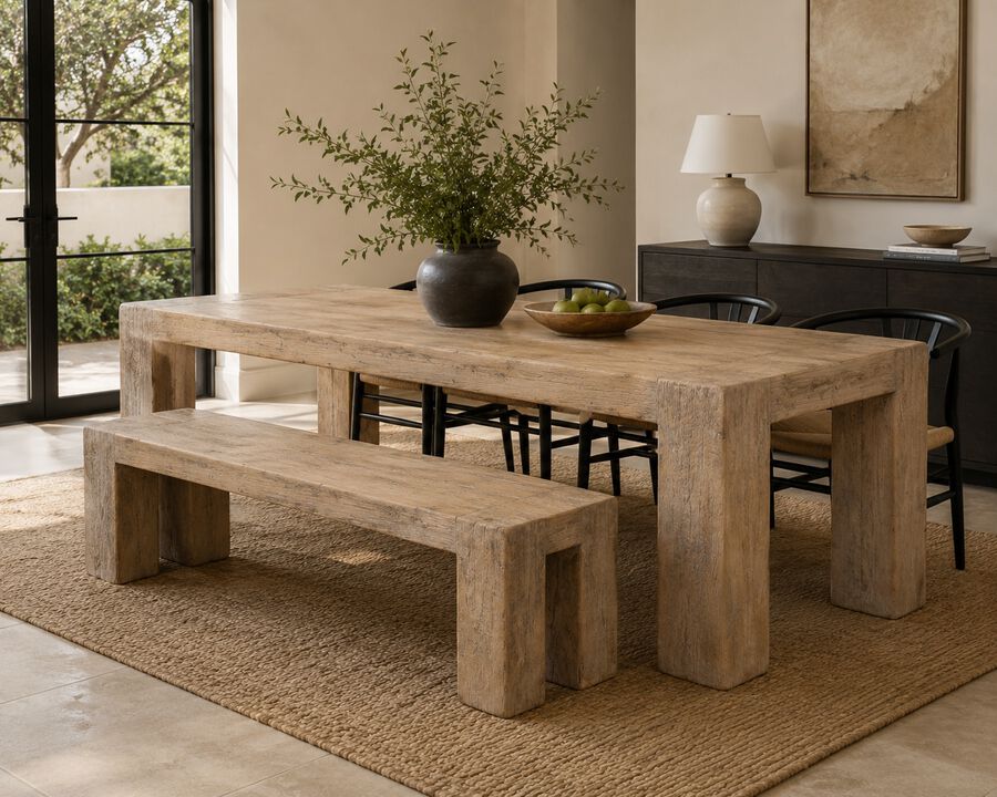Ravello Solid Wood Bench in Weathered Gray