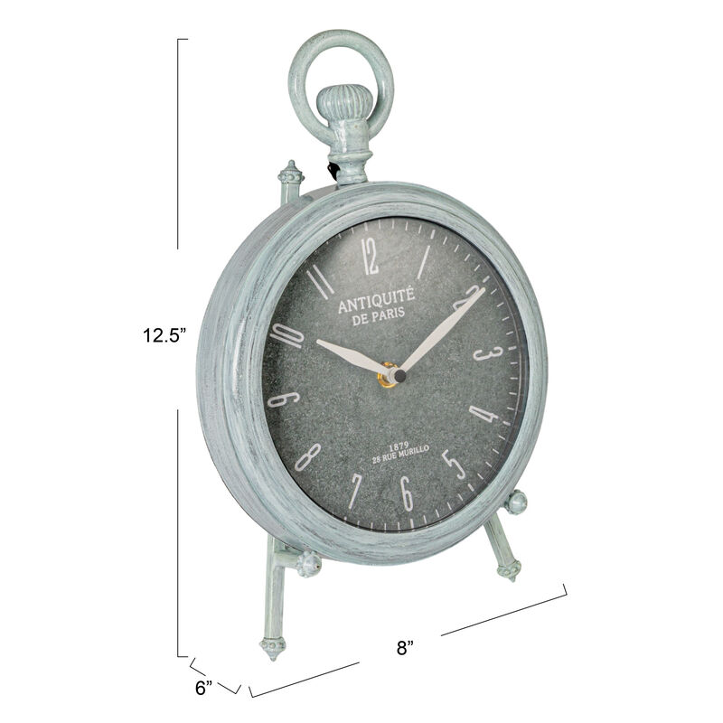 Antique Reproduction Pewter Mantel Clock in Soft Blue Finish image number 2