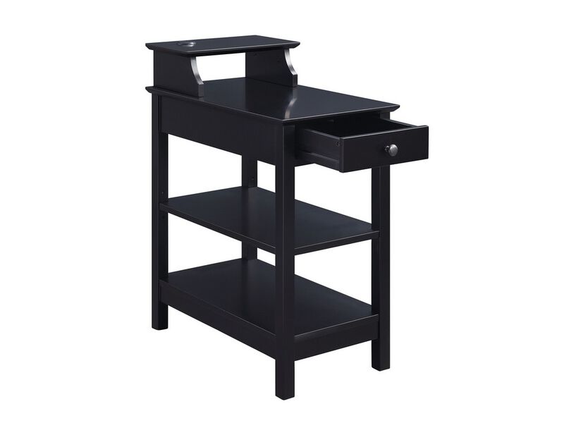 Wooden Frame Side Table with 3 Open Compartments and 1 Drawer, Black - Benzara image number 3