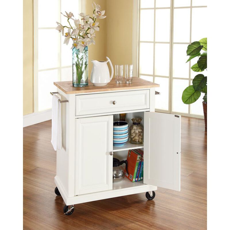 Compact Wood Top Kitchen Cart