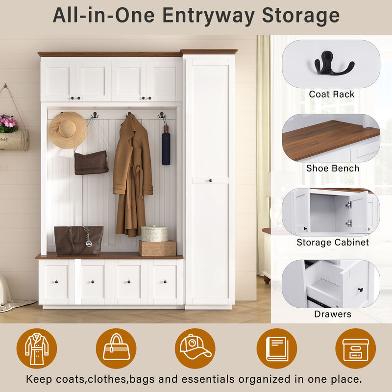 Merax Farmhouse Hall Tree with 2 Top Cabinets, 4 Drawers, Extra-Large Side Storage image number 7