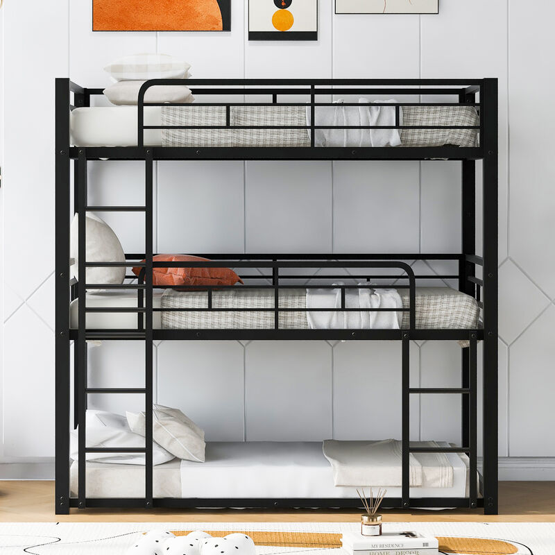 Whisen Metal Twin Size Triple Bunk Bed- Black