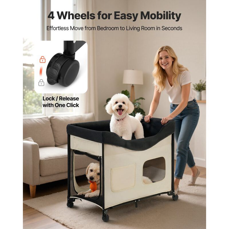 Large Elevated Foldable Dog & Cat Bed, Raised Pet Cot with Wheels & Storage Bags image number 3