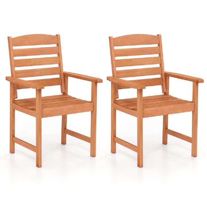 2-Piece Solid Wood Patio Dining Chairs – Comfortable Angled Backrest & Slatted Design