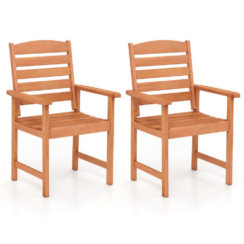 2-Piece Solid Wood Patio Dining Chairs – Comfortable Angled Backrest & Slatted Design