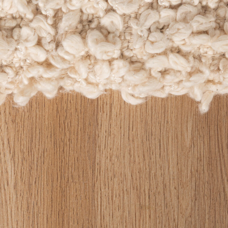 Boucle Upholstered Cotton Woven Stool with Light Wood Base, Ivory image number 5