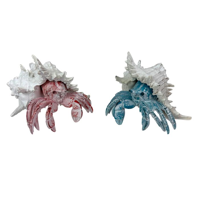 Set Of 2 Resin Hermit Crab Statues Coastal White Shell Figurines 525 In