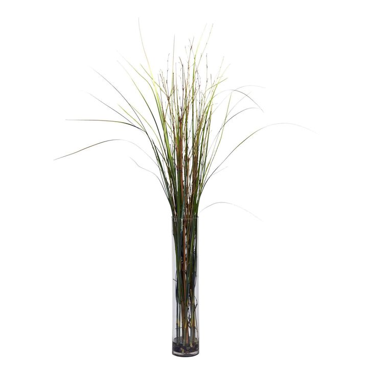 Nearly Natural Grass & Bamboo w/Cylinder Silk Plant