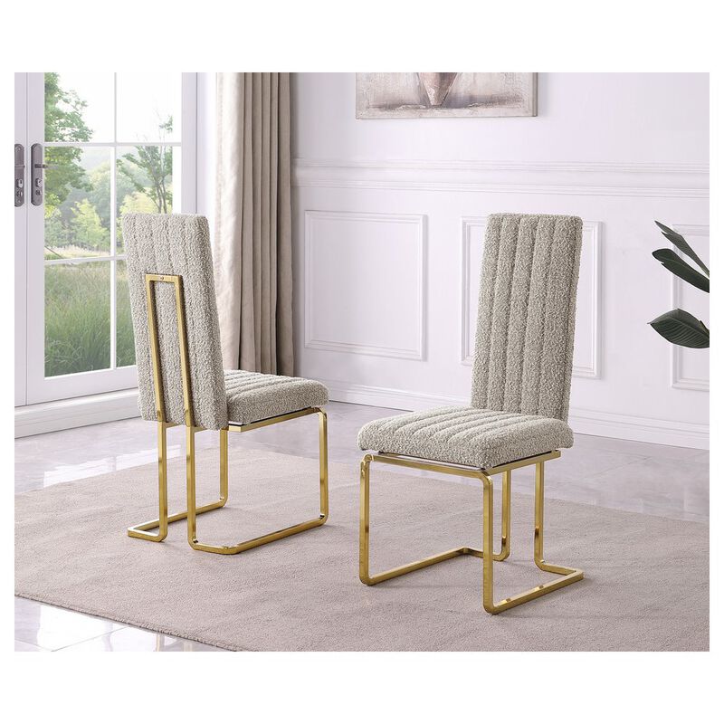 Best Quality Furniture Gray Boucle Fabric With Gold Chrome Base Tall Back Rest Dining Chairs (Set Of 2)