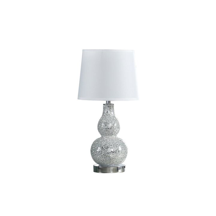 ELEMENT ACE Decorative Glass Mosaic Polyresin Table Lamp with Semi-Drum Cotton Linen Shade, In-Line On/Off Switch, UL Listed for Bedroom Living Room Home Accent Lighting