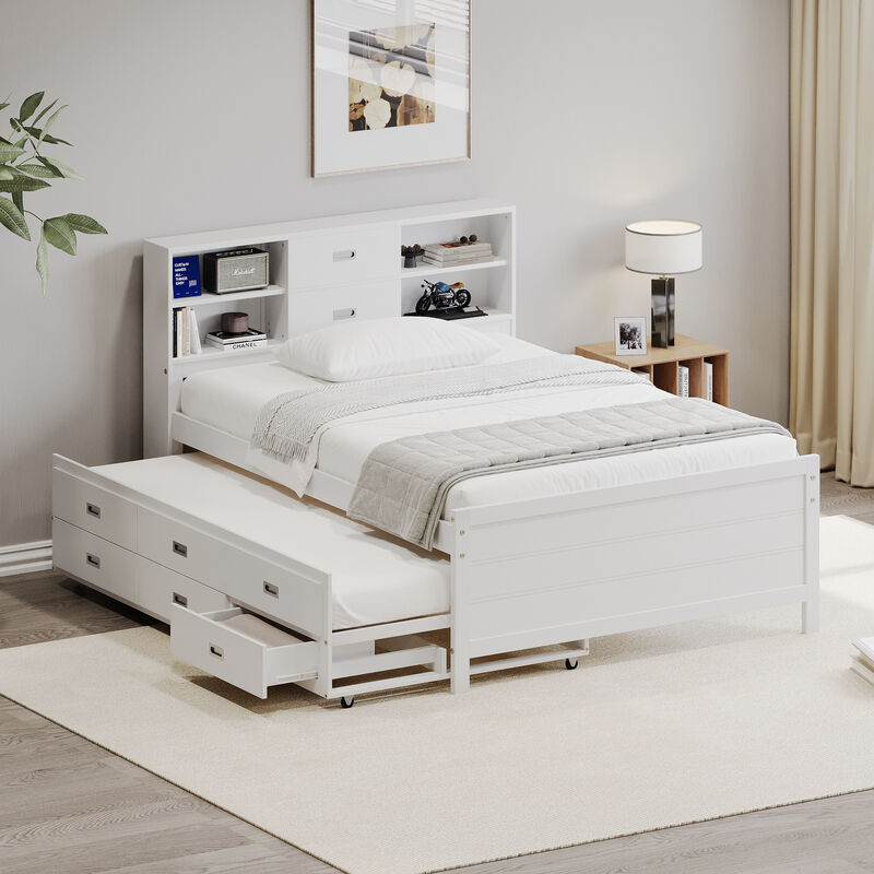 Merax Captain Bed with Storage Bookcase Headboard
