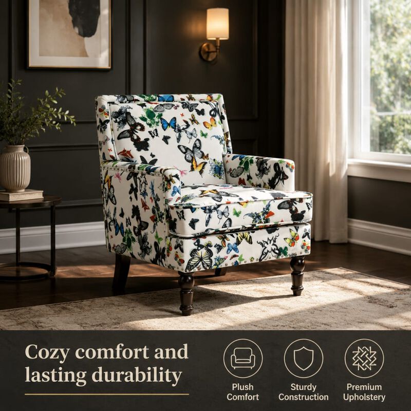GOODSILO Upholstered Accent Armchair with Striped Fabric and Nailhead Trim, Comfortable Padded Seating for Living Room and Home Use image number 4