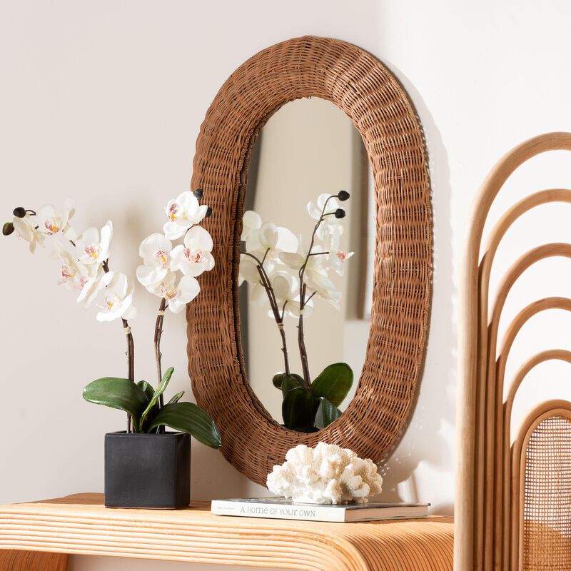 bali & pari Brisia Oval Rattan Wall Mirror - Handwoven Wicker Framed Mirror for Entryway, Living Room, or Bedroom, Natural image number 3