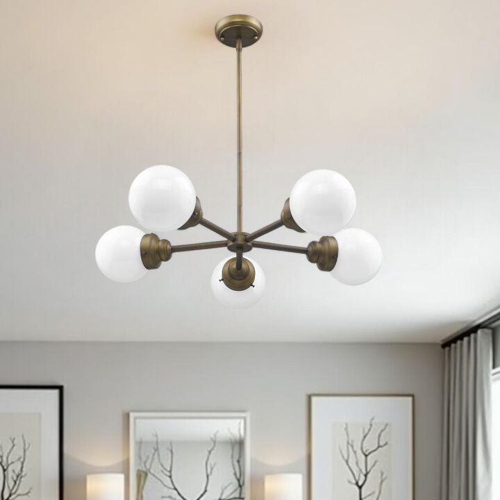 Hivvago Bronze Five Light Metal Dimmable Chandelier With White Shades
