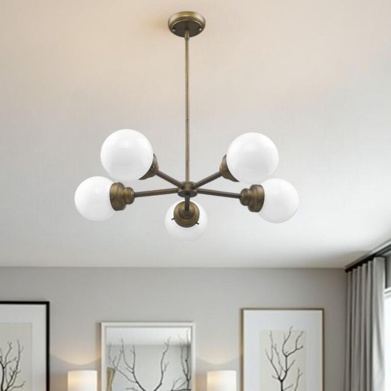 Hivvago Bronze Five Light Metal Dimmable Chandelier With White Shades
