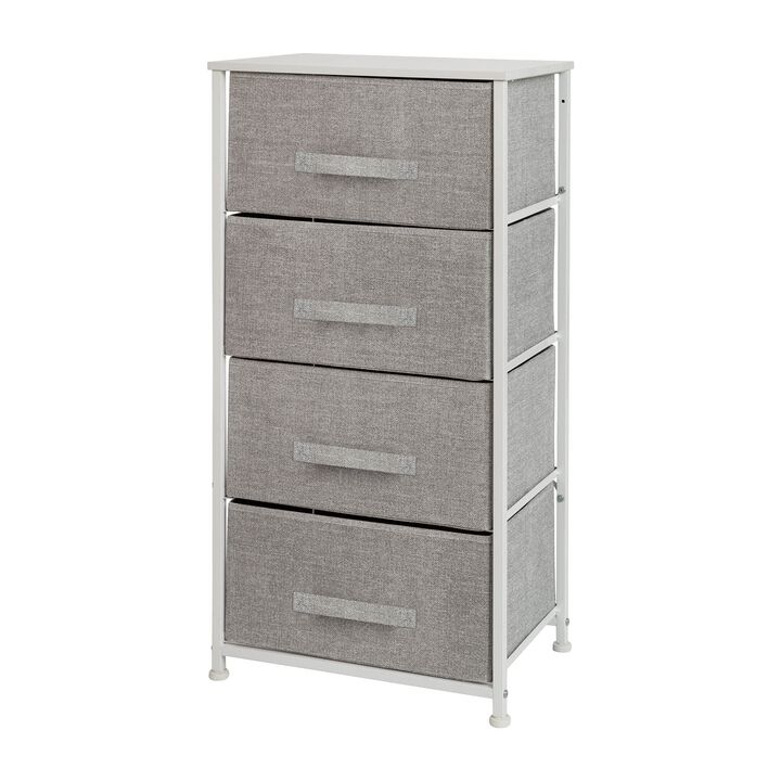 Flash Furniture Harris 4 Drawer Storage Dresser - White Cast Iron Frame and Wood Top - 4 Easy Pull Light Gray Fabric Drawers