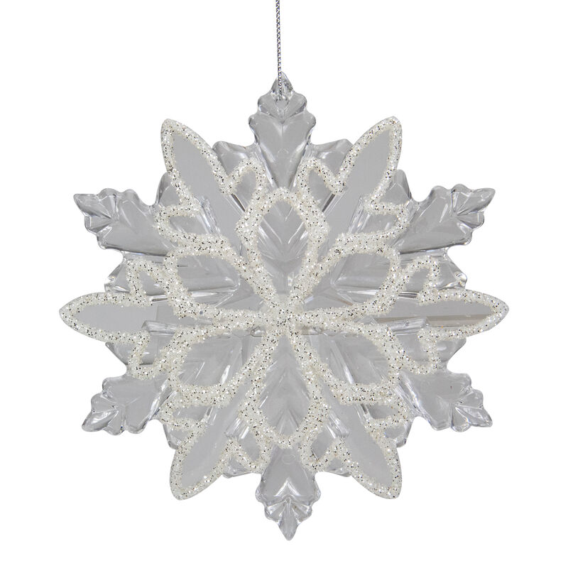 5.5" Clear Snowflake with White Design Christmas Ornament