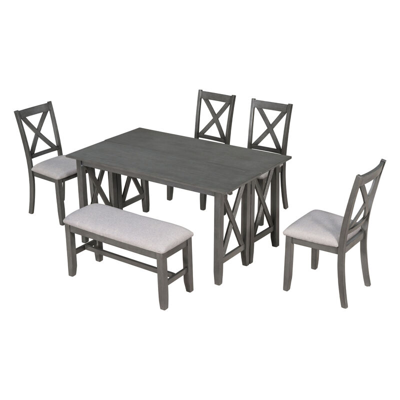 Whisen 6-Piece Family Foldable Table Dining Set with 4 Chairs and Bench - Espresso