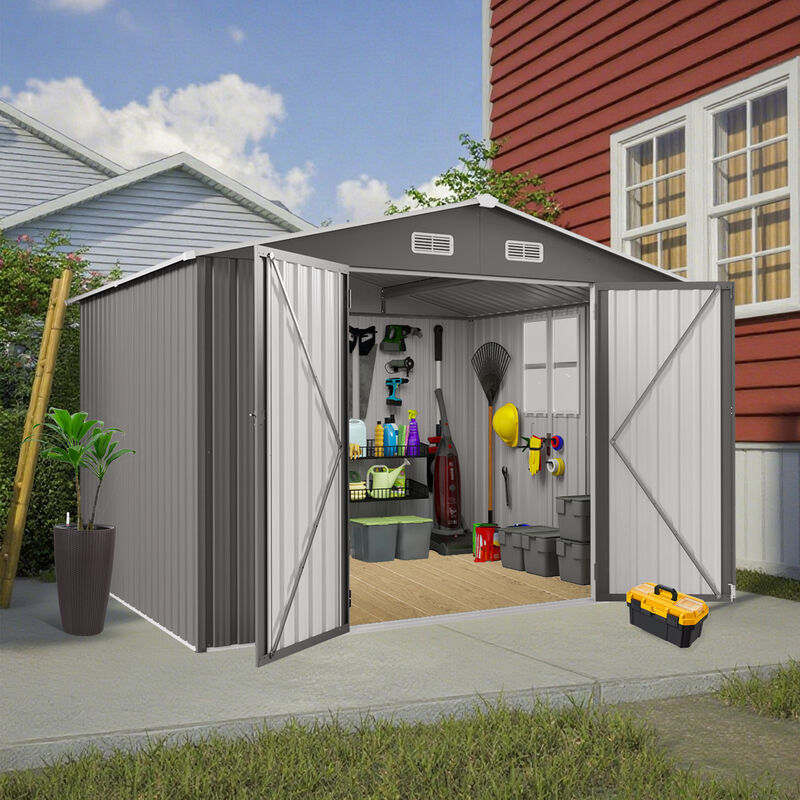 10x8 FT Large Metal Storage Shed, Lockable Door and Air Vent, Clear Window image number 3