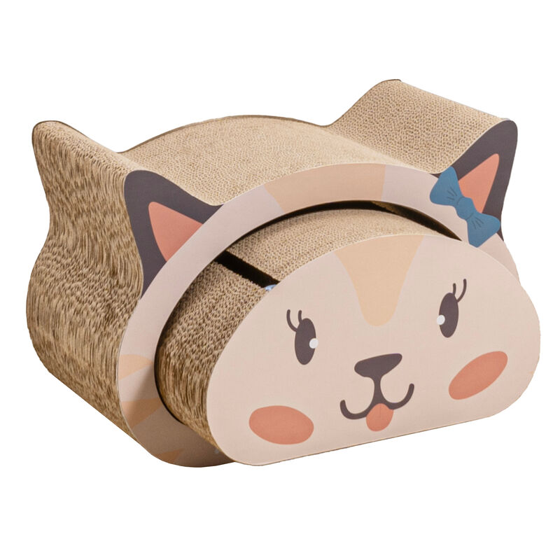 Opal Modern Cardboard Happy Cat Head 2-in-1 Cat Cave Scratcher with Built-In Bell Toys and Catnip