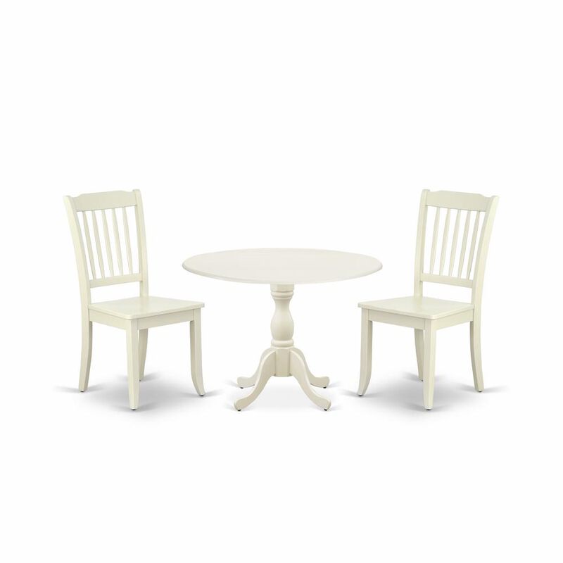 East West Furniture DMDA3-LWH-W 3 Piece Dining Table Set Consists of 1 Drop Leaves Wooden Dining Table and 2 Linen White Mid Century Modern Dining Chairs with Slatted Back - Linen White Finish