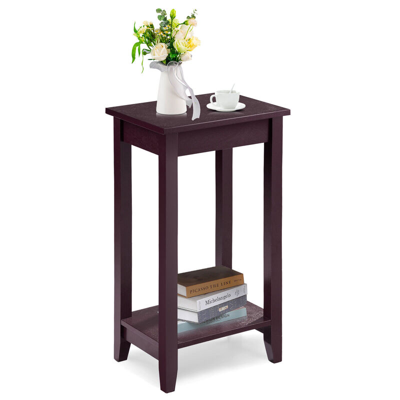 2-Tier Nightstand End Side Wooden Legs Table for Bedroom image number 0