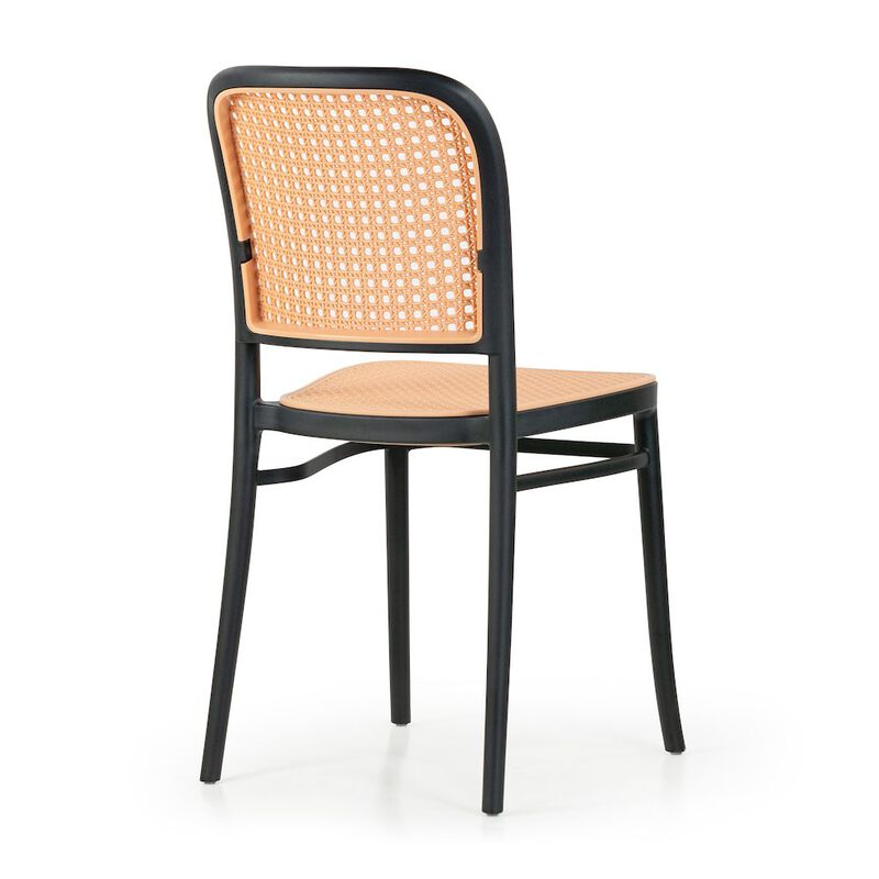 Glamour Home Set of 2 Balto Black Plastic Dining Chair with Rattan Detail