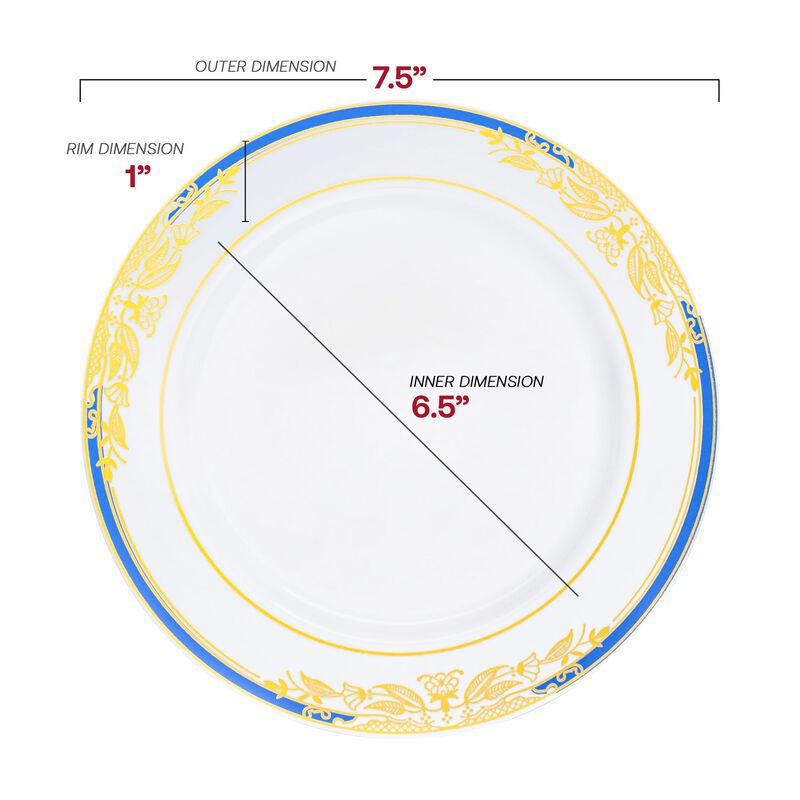White with Blue and Gold Harmony Rim Plastic Dinnerware Value Set (40 Sets) image number 3