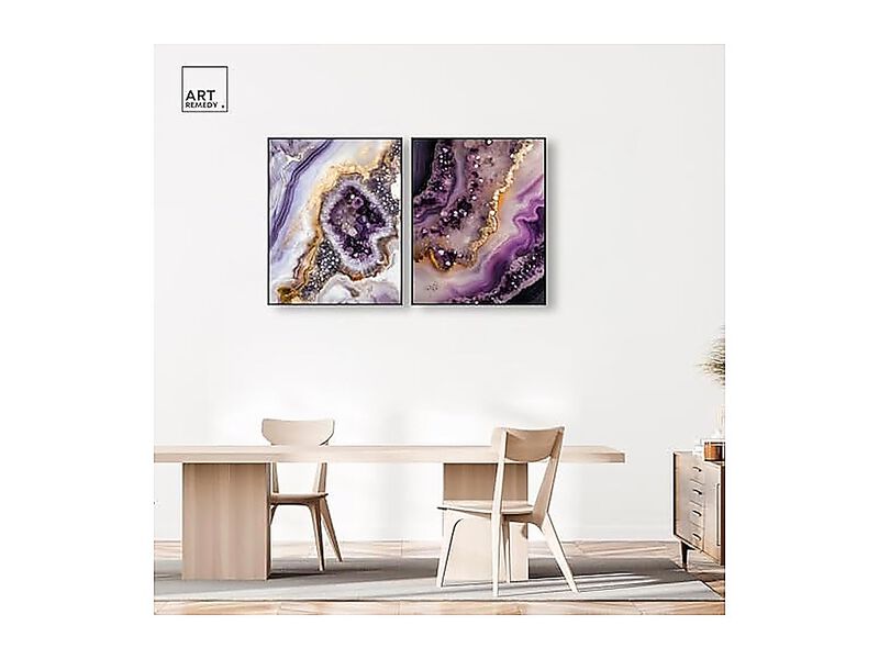 Gilded Amethyst Dream Canvas Agate Wall Decor Set 2 Black Frame 30 X 36 Inch image number 2