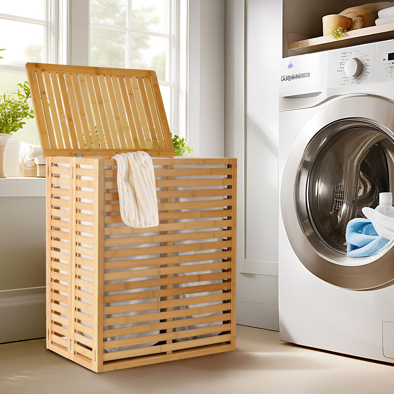 Wicker Laundry Hamper with Lid and Removable Liner, Foldable Clothes Sorter