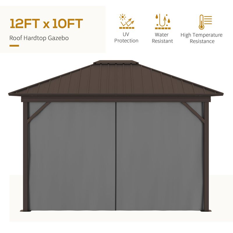 10x12 Hardtop Gazebo with Aluminum, Permanent Metal Roof Gazebo Canopy with Curtains & Netting for Garden, Patio, Backyard, Grey