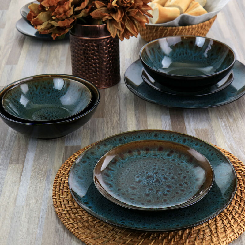 Gibson Elite Kyoto 16 Piece Stoneware Double Bowl Dinnerware Set in Teal image number 10