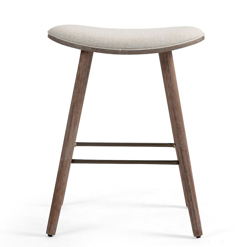 Glamour Home Set of 2 Beatriz Beige Woven Fabric Counter Stool with Wood Legs